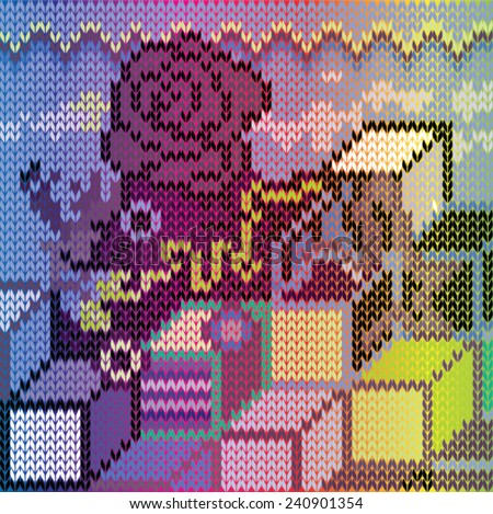 Vector illustration of colorful wool sweater pattern. Unusual, abstract, knit, design, 80s games, nintendo.