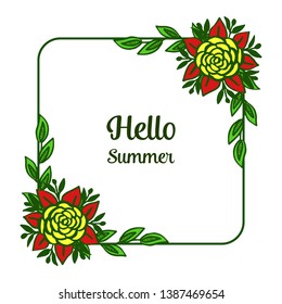 Vector illustration colorful wreath frames bloom with greeting card hello summer