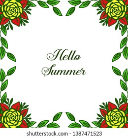 Vector illustration colorful wreath frames bloom with greeting card hello summer