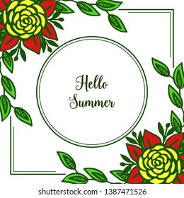 Vector illustration colorful wreath frames bloom with greeting card hello summer