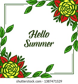 Vector illustration colorful wreath frames bloom with greeting card hello summer