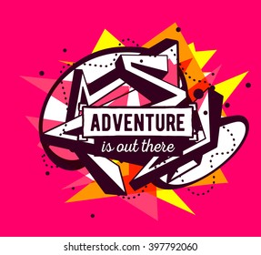 Vector illustration of colorful yellow and white abstract composition with frame and brown text on pink background. Line art design for web, site, banner, poster, board, card, paper print, t-shirt.