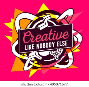 Vector illustration of colorful yellow and white abstract composition with brown frame and text on pink background. Line art concept design for web, site, banner, poster, board,  paper print, t-shirt.