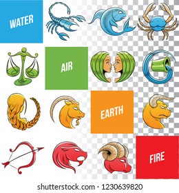 Vector Illustration of Colorful Zodiac Signs Sketches isolated on a White Background