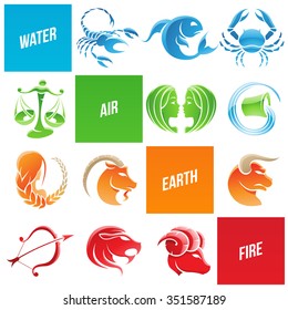 Vector Illustration of Colorful Zodiac Star Signs