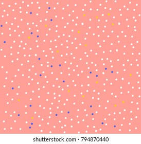 Vector illustration of colorfull dots on white background. Seamless pattern of dots background. Abstract background with dots. White and blue dots on apricot background