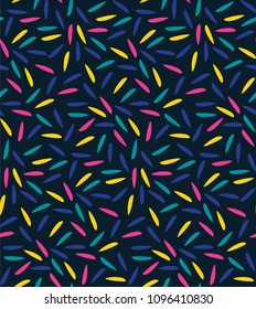 Vector illustration of colorfull lines or strokes on dark background. Seamless pattern with simple elements. Abstract background. Pattern for kids, fabric, textile, wallpaper, kids goods, sport texti