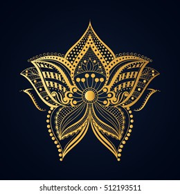 vector illustration coloring adult ethnic flower ornament. Abstract pattern in Indian style for the gold boho mehendi and tattoo