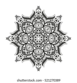 Vector illustration Coloring for adults in the style of boho, mandala background. Floral Geometric outline drawing. Circular ornament point line.