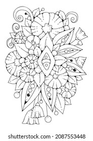 Vector illustration for coloring. Art therapy. A bouquet of flowers with decoration. Coloring page for children and adults.
