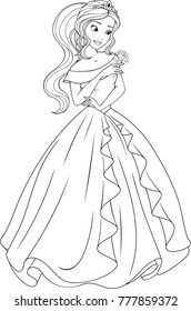 Vector illustration, coloring, beautiful fairy princess dancing at the ball

