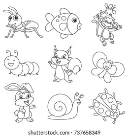 Vector Illustration of Coloring Book With Animals