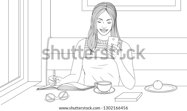 Vector Illustration Coloring Book Beautiful Girl Stock Vector (Royalty ...