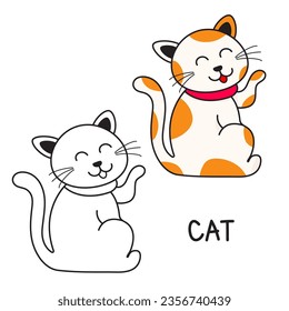 Vector illustration. Coloring book , Coloring Cat. Cartoon animal. Clipart set for nursery poster, Practice skills
