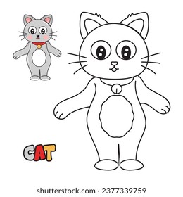 Vector illustration. Coloring book , Coloring Cat. Cartoon animal. Clipart set for nursery poster, Practice skills