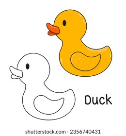 Vector illustration. Coloring book , Coloring Duck. Cartoon animal. Clipart set for nursery poster, Practice skills