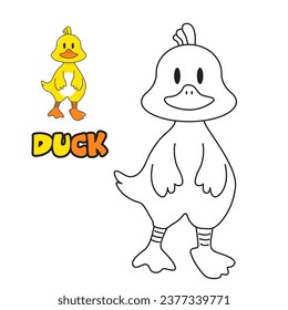 Vector illustration. Coloring book , Coloring Duck. Cartoon animal. Clipart set for nursery poster, Practice skills