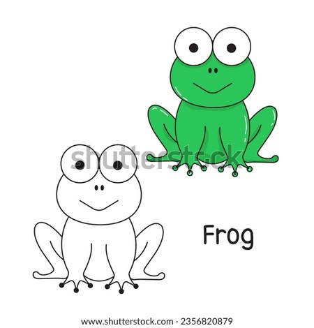 Vector illustration. Coloring book , Coloring frog. Cartoon animal. Clipart set for nursery poster, Practice skills