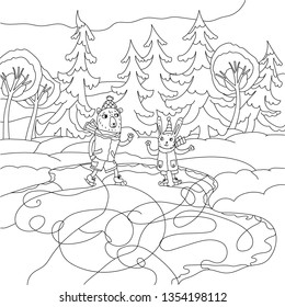 Vector illustration coloring book funny animals play games