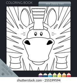 Vector illustration. Coloring book funny cartoon zebra in square style.