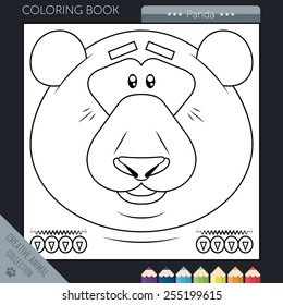 Vector illustration. Coloring book funny cartoon panda in square style.
