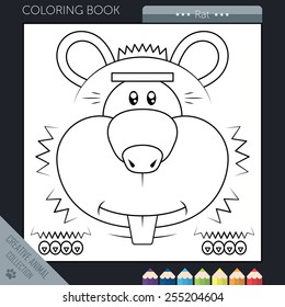 Vector illustration. Coloring book funny cartoon rat in square style.