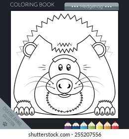 Vector illustration. Coloring book funny cartoon hedgehog in square style.