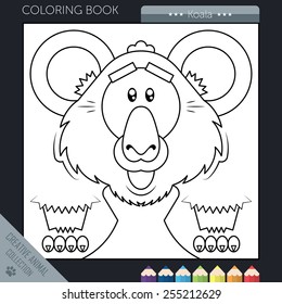 Vector illustration. Coloring book funny cartoon koala in square style.
