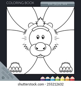 Vector illustration. Coloring book funny cartoon skunk in square style.
