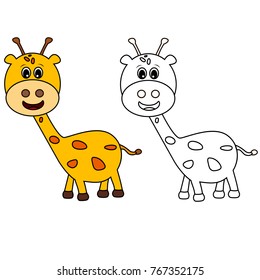 Vector illustration for coloring book - funny little giraffe