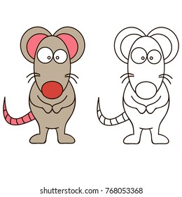 Vector illustration for coloring book - funny little mouse