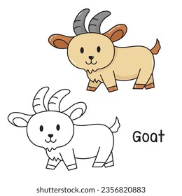 Vector illustration. Coloring book , Coloring Goat. Cartoon animal. Clipart set for nursery poster, Practice skills