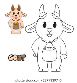 Vector illustration. Coloring book , Coloring Goat. Cartoon animal. Clipart set for nursery poster, Practice skills