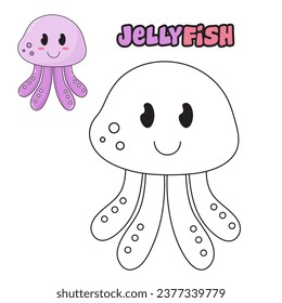 Vector illustration. Coloring book , Coloring jellyfish. Cartoon animal. Clipart set for nursery poster, Practice skills