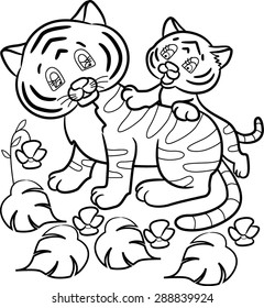 Vector illustration, coloring book for kids. Doodle page. Children background. Animals cartoon. Coloring page outline of cartoon.