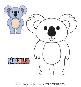 Vector illustration. Coloring book , Coloring koala. Cartoon animal. Clipart set for nursery poster, Practice skills