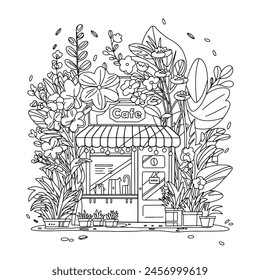Vector illustration coloring book night street cafe