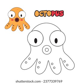 Vector illustration. Coloring book , Coloring octopus. Cartoon animal. Clipart set for nursery poster, Practice skills