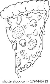 Vector Illustration Coloring Book Page Doodle Fast Food Pizza Slice Cartoon Sketch Outline Isolated Elements White Backgroud