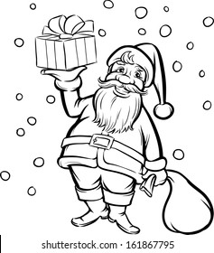Vector illustration of Coloring Book Santa Claus with Christmas gift. Easy-edit layered vector EPS10 file scalable to any size without quality loss. 