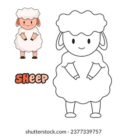Vector illustration. Coloring book , Coloring Sheep. Cartoon animal. Clipart set for nursery poster, Practice skills