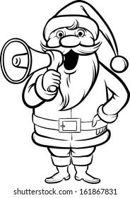 Vector illustration of Coloring Book Standing Santa Claus with megaphone. Easy-edit layered vector EPS10 file scalable to any size without quality loss.