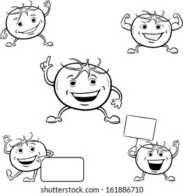Vector illustration of Coloring Book Tomatoes cartoon figures. Easy-edit layered vector EPS10 file scalable to any size without quality loss. 