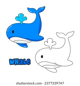 Vector illustration. Coloring book , Coloring whale. Cartoon animal. Clipart set for nursery poster, Practice skills