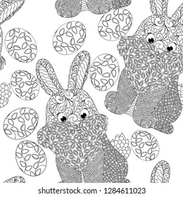vector illustration coloring bunny rabbit pattern easter eggs holiday