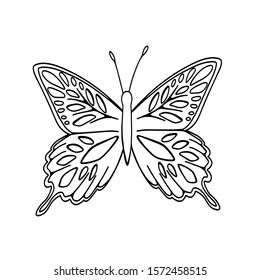 
vector illustration coloring butterfly black and white drawing on a white background, isolated