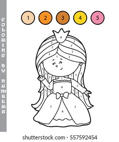 Vector illustration coloring by numbers educational game with cartoon girl  for kids