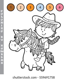 Vector illustration coloring by numbers educational game with cartoon boy  for kids