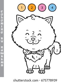 Vector illustration coloring by numbers educational game with cartoon cat for kids