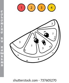 Vector illustration coloring by numbers educational game with cartoon lemon character for kids